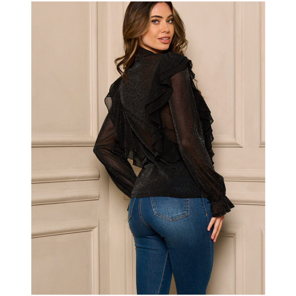 Shimmer Ruffle Self-Tie Blouse | Large - Picture 3 of 4